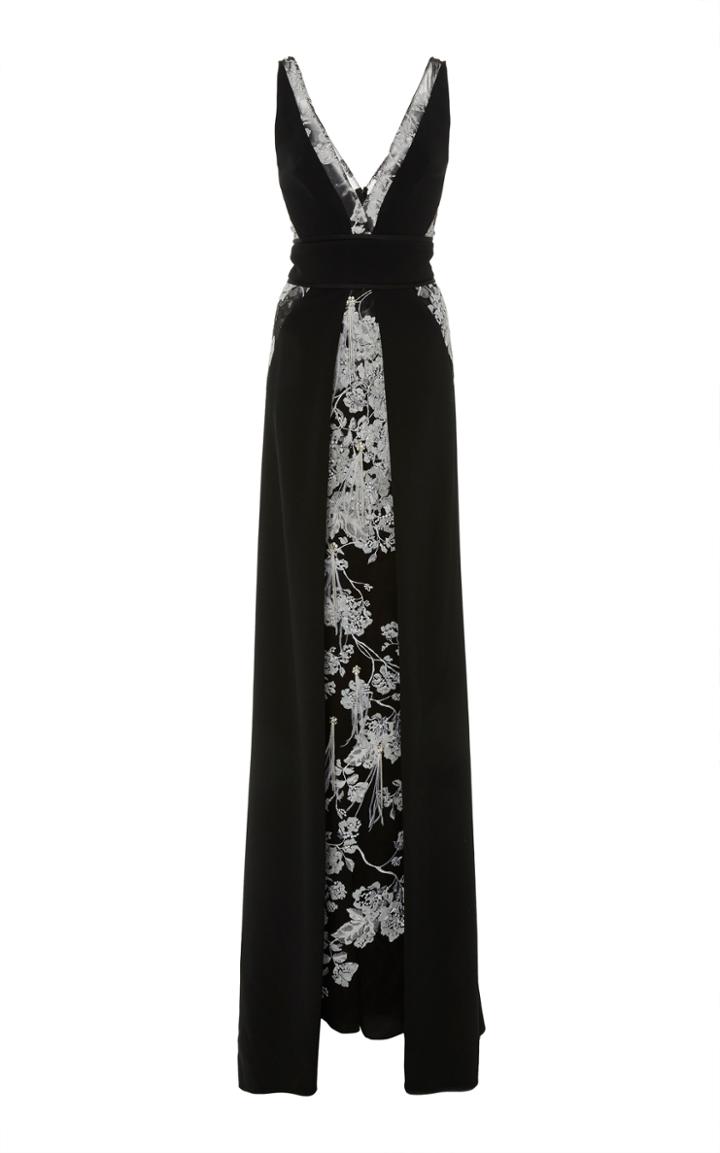 Pamella Roland Black & White Embroidered Lace Gown