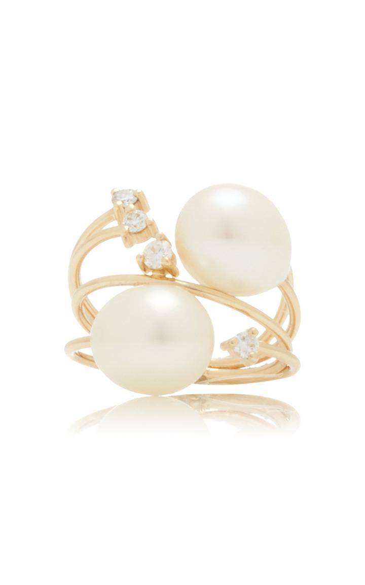 Moda Operandi Mizuki Pearl & Diamond Ring Stack