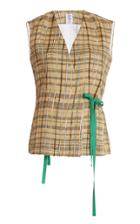 Moda Operandi Rosie Assoulin Plaid Linen-blend Wrap Top