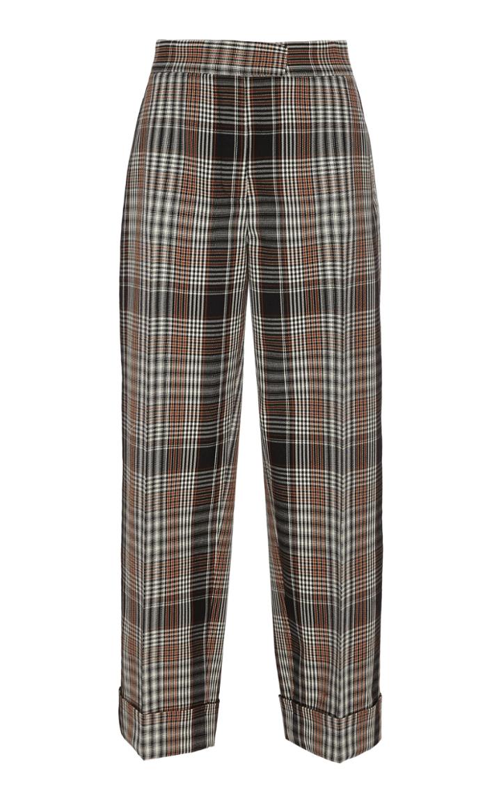 Oscar De La Renta Cuffed Wool-blend Plaid Wide-leg Pants