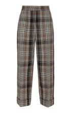 Oscar De La Renta Cuffed Wool-blend Plaid Wide-leg Pants
