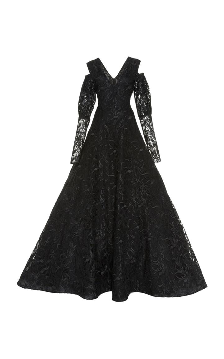 Christian Siriano Floral Lace Cold Shoulder Gown