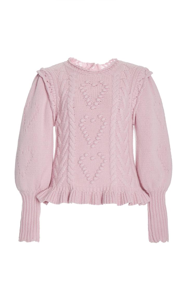 Moda Operandi Loveshackfancy Calantha Embroidered Cable-knit Sweater