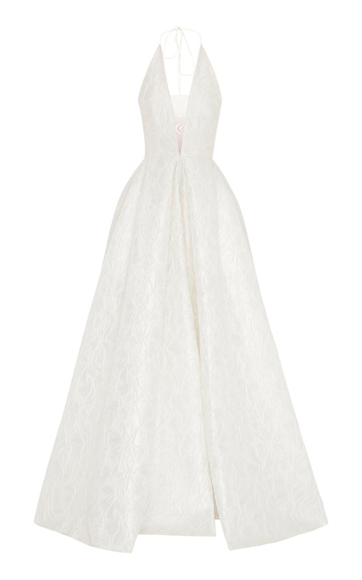 Alex Perry Taylor Floral Brocade V Halter Gown