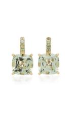 Jane Taylor Green Quartz And Sapphire 14k Yellow Gold Drop Earrings