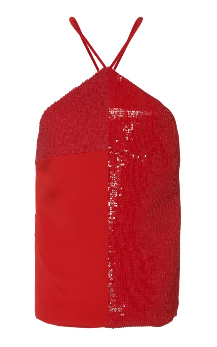 Cushnie Paneled Sequined Silk Top