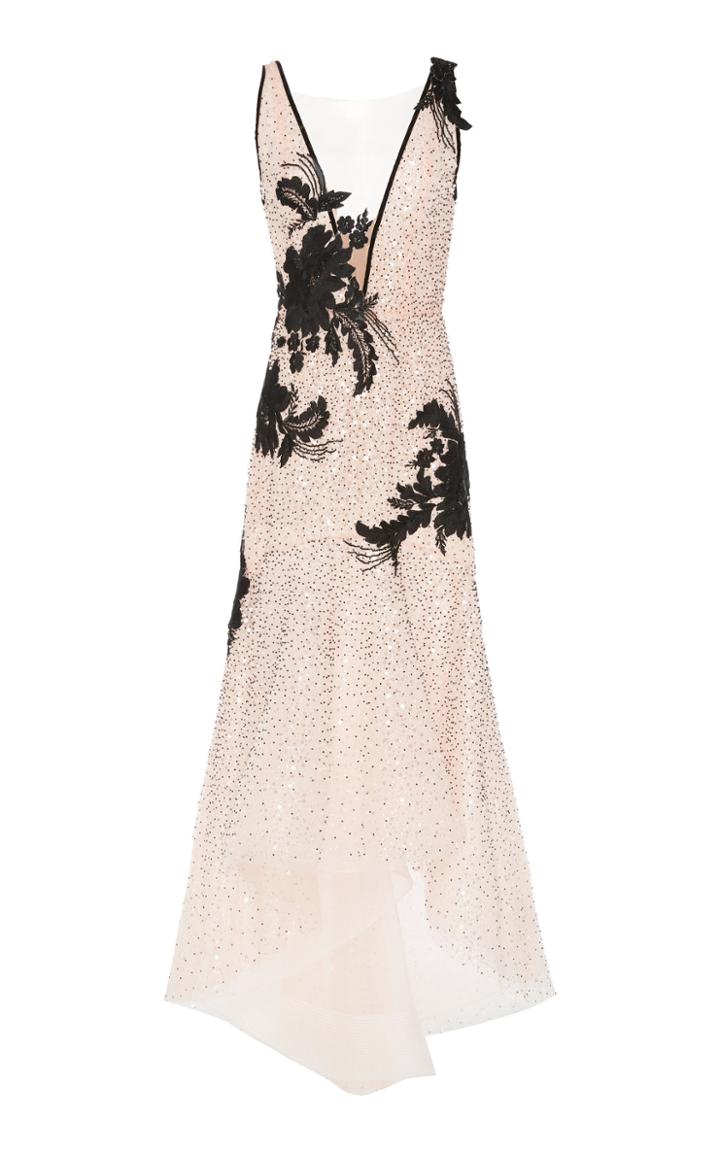Marchesa Sequin Embellished V-neck High-low Cocktail Dress