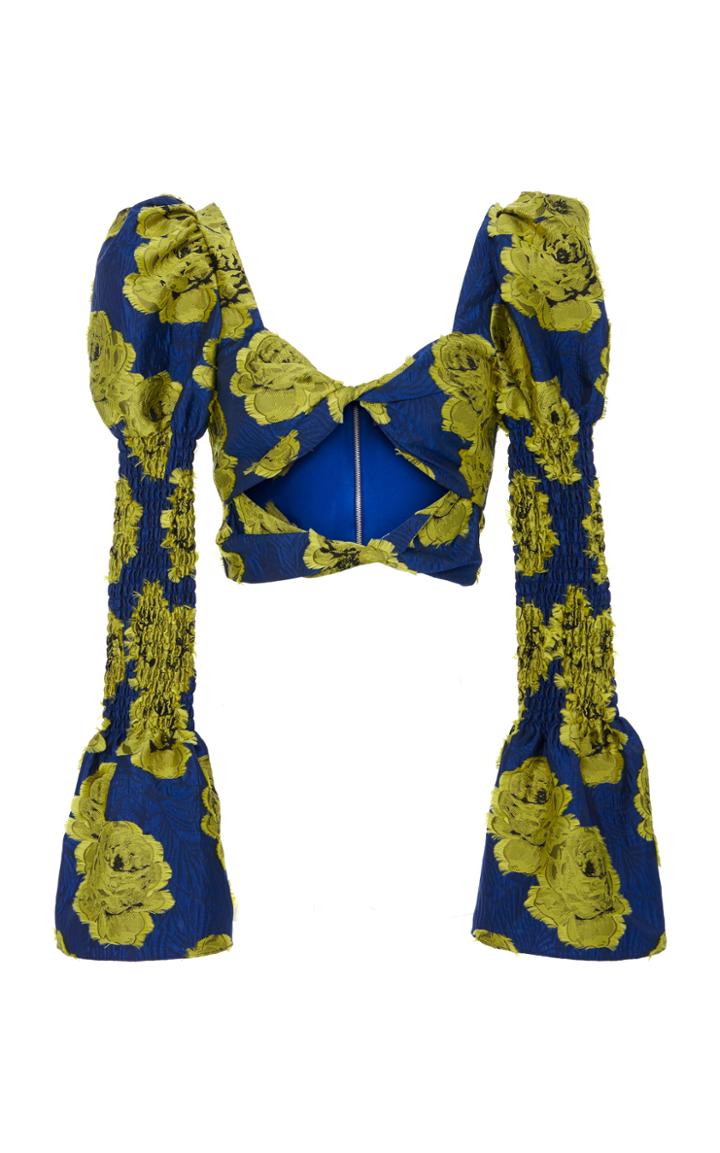 Christian Siriano Electric Floral Brocade Double Twist- Front Blouse