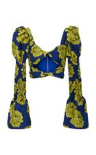 Christian Siriano Electric Floral Brocade Double Twist- Front Blouse