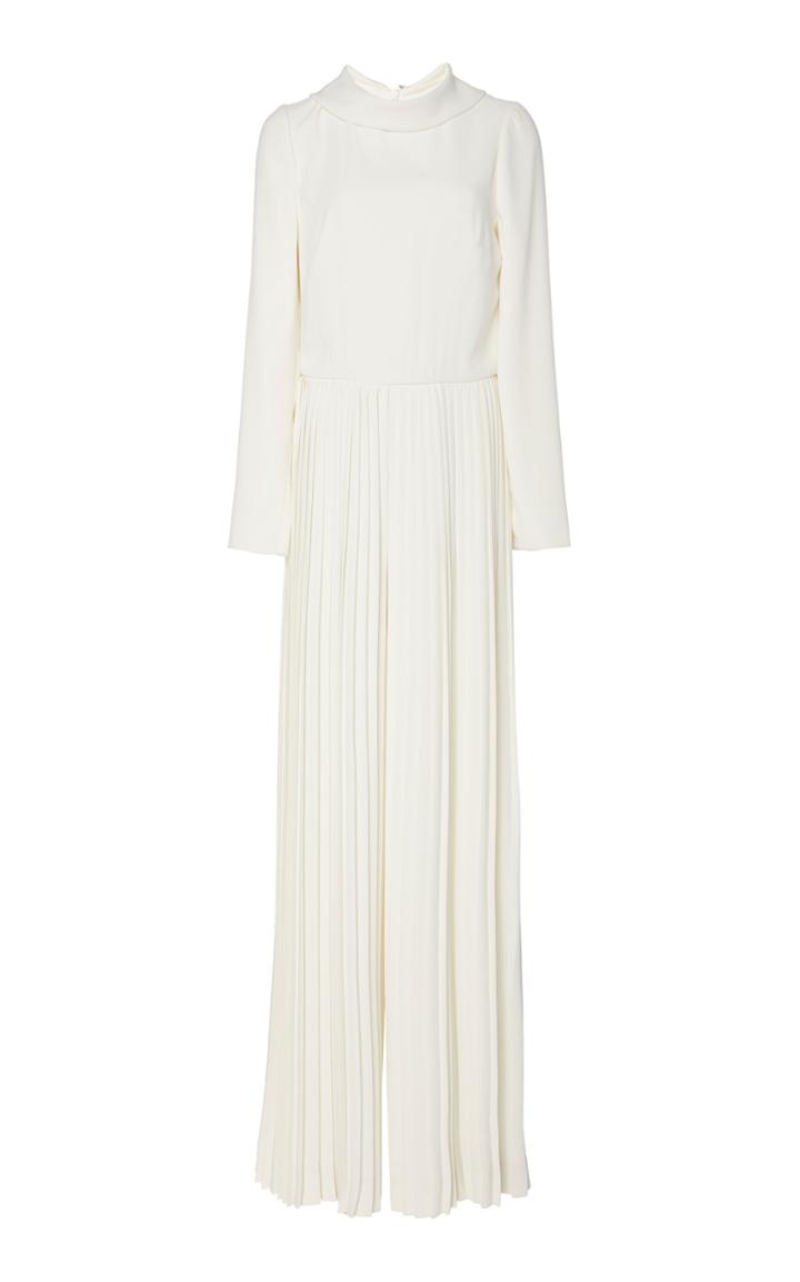 Monique Lhuillier Crepe Long Sleeve Jumpsuit