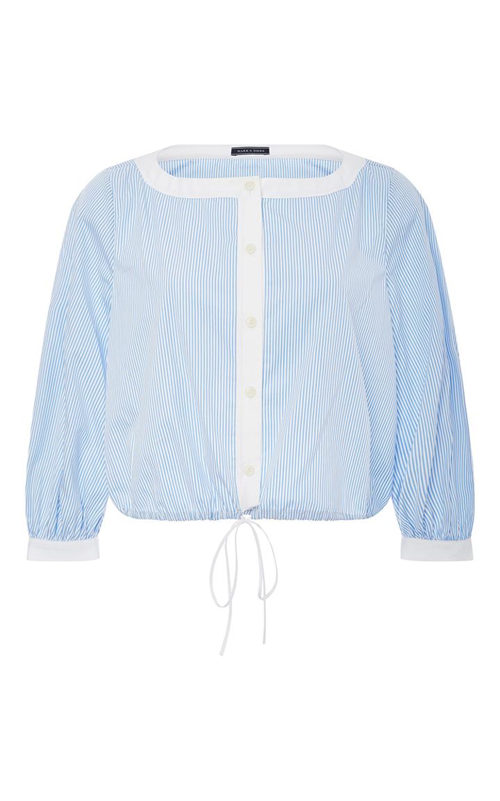 Mds Stripes Contrast Placket Peasant Blouse