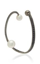 Lynn Ban Jewelry Single Pearl And Diamond Ellipse Ear Cuff