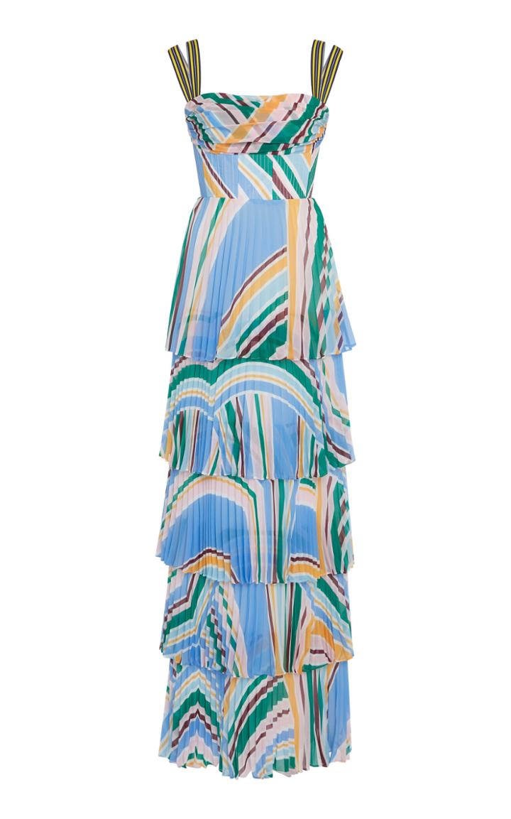 Rachel Gilbert Soekie Tiered Pleated Gown