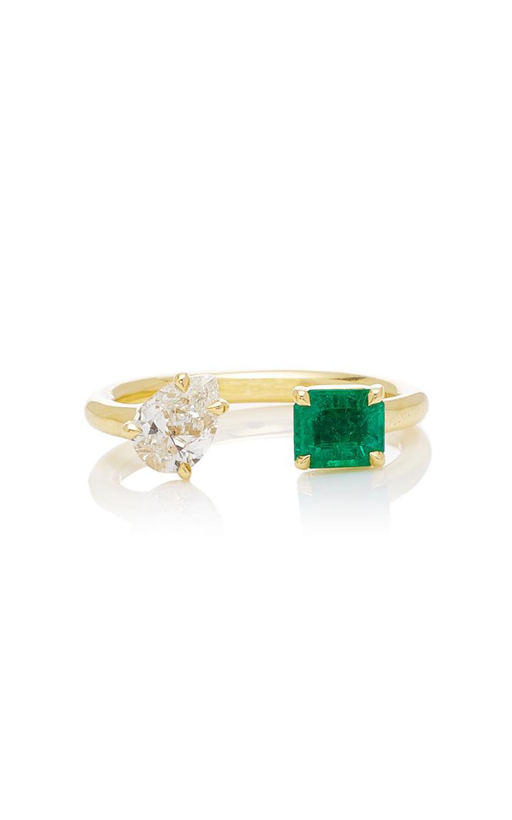 Jemma Wynne One Of A Kind 18k Yellow Gold Emerald And Diamond Open Ring