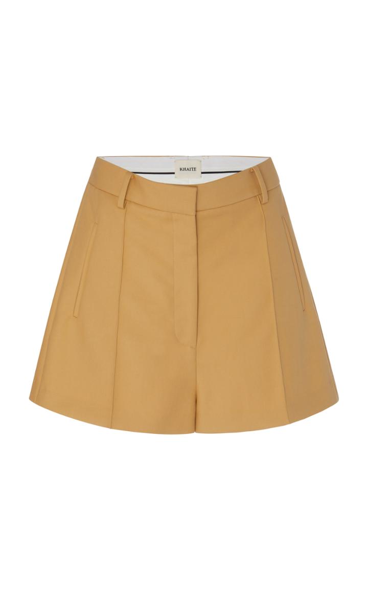 Khaite Casey Pleated Cotton-gabardine Shorts