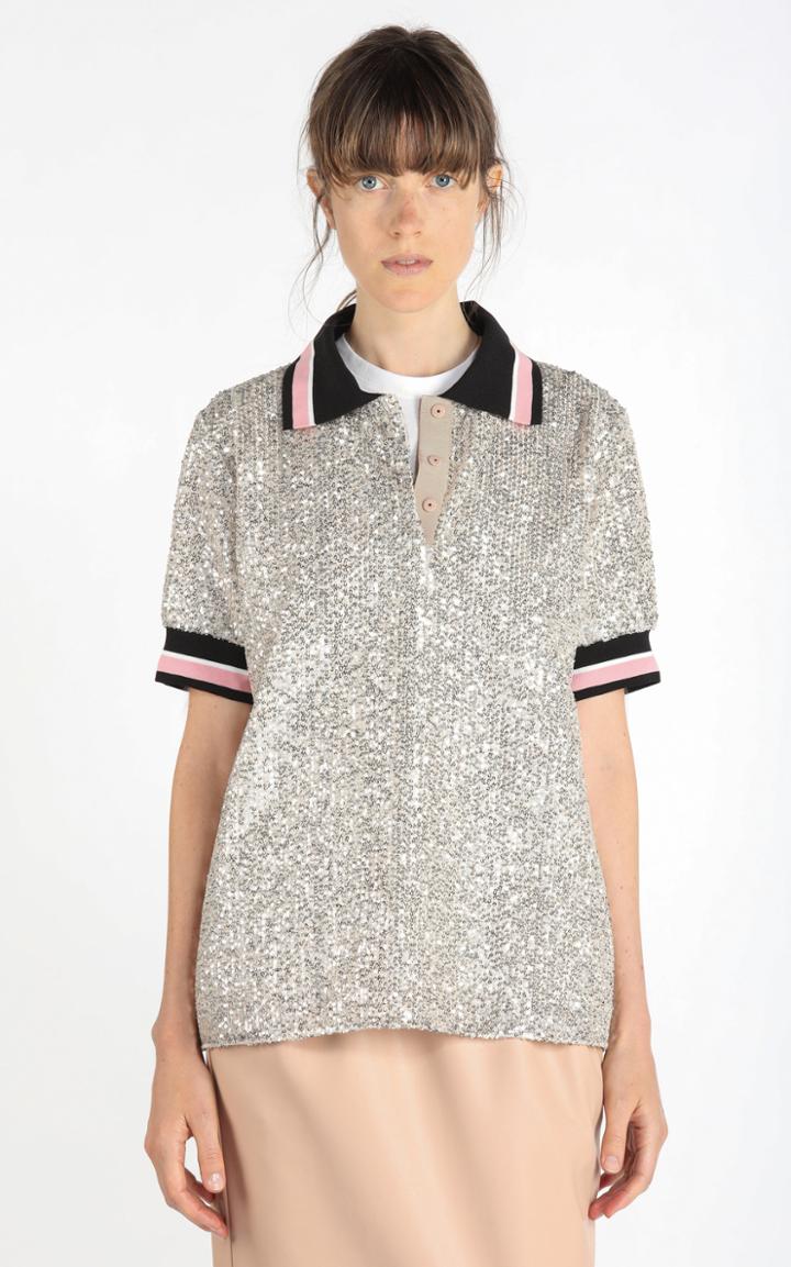 Moda Operandi N21 Stripe-trimmed Sequined Polo Shirt