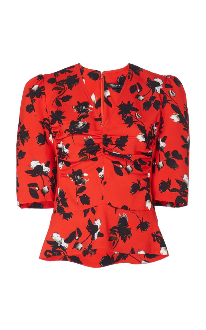 Derek Lam Floral Printed Ruched Blouse