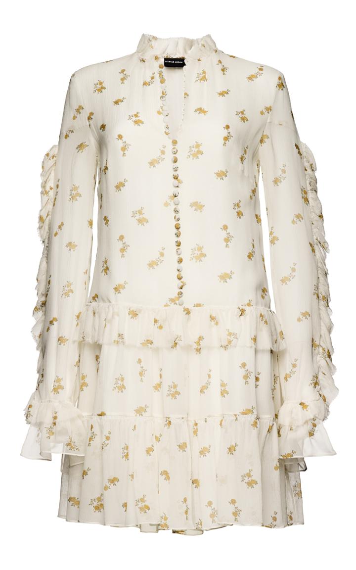 Magda Butrym Floral Long Sleeve Ruffle Mini Dress