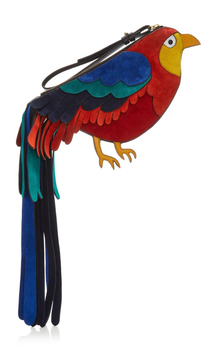 Oscar De La Renta Strange Bird Suede Clutch With Long Tail