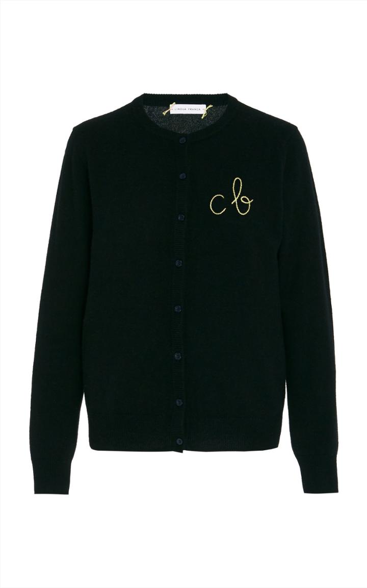 Moda Operandi Lingua Franca Monogrammed Cashmere Cardigan With Neon Yellow Thread Si