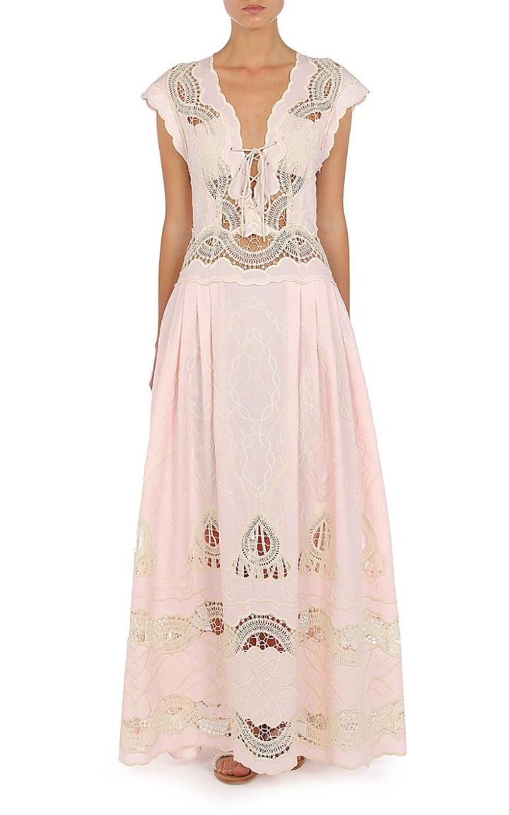 Moda Operandi Alberta Ferretti Lace-embroidered Chambray Gown