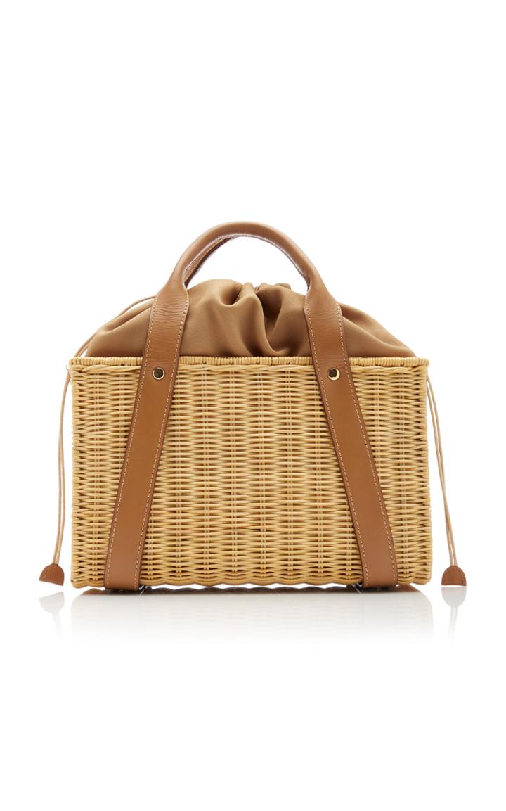 Kayu Daisy Leather-trimmed Wicker Tote