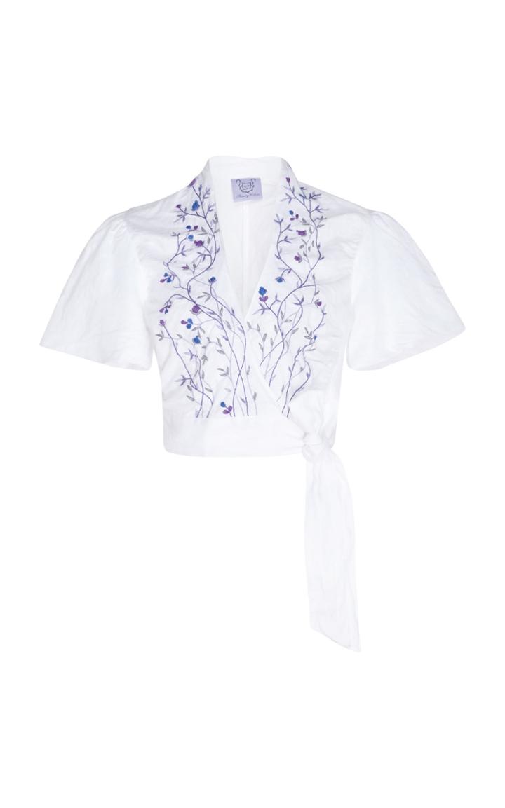 Thierry Colson Tamara Embroidered Linen Crop Top