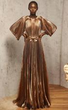 J. Mendel Pleated Metallic Silk V-neck Gown