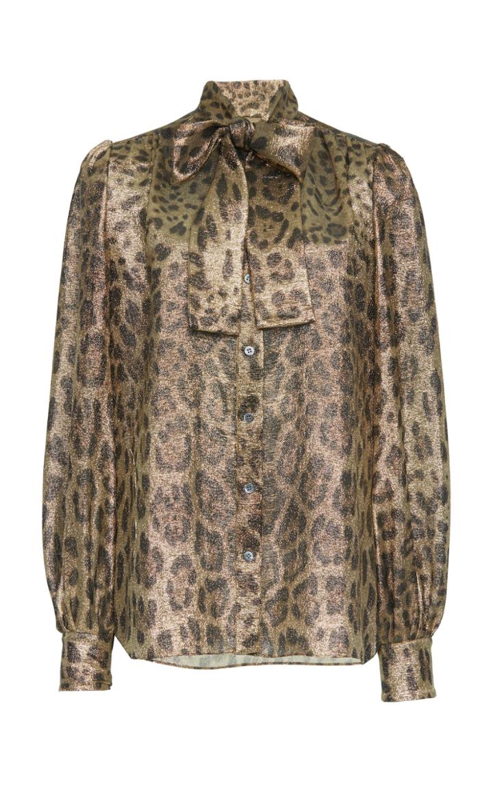 Dolce & Gabbana Leopard Print Pussy-bow Blouse