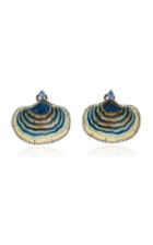 Silvia Furmanovich Sculptural Botanical Marquetry Blue Mushroom Earrings With Light Brown Diamonds And Blue Sapphire