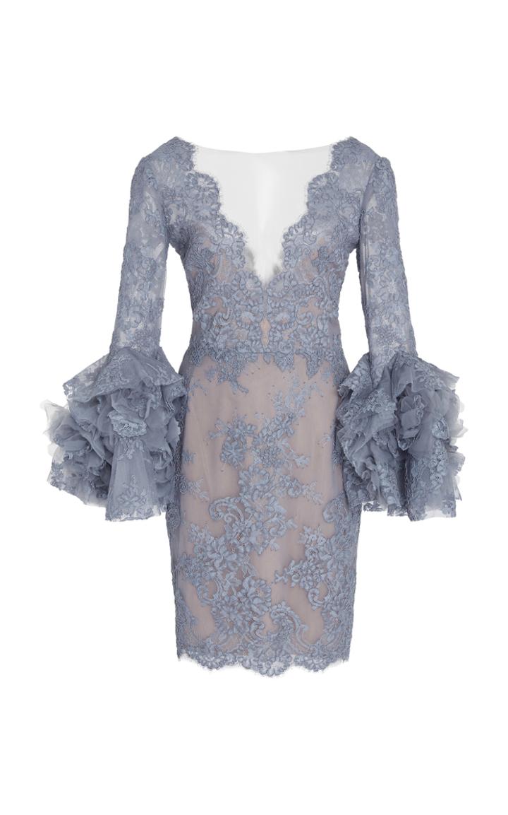 Marchesa Lace Bell Sleeve Mini Dress