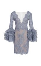Marchesa Lace Bell Sleeve Mini Dress