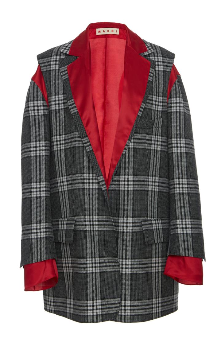 Marni Removable Sleeves Plaid Wool Blazer