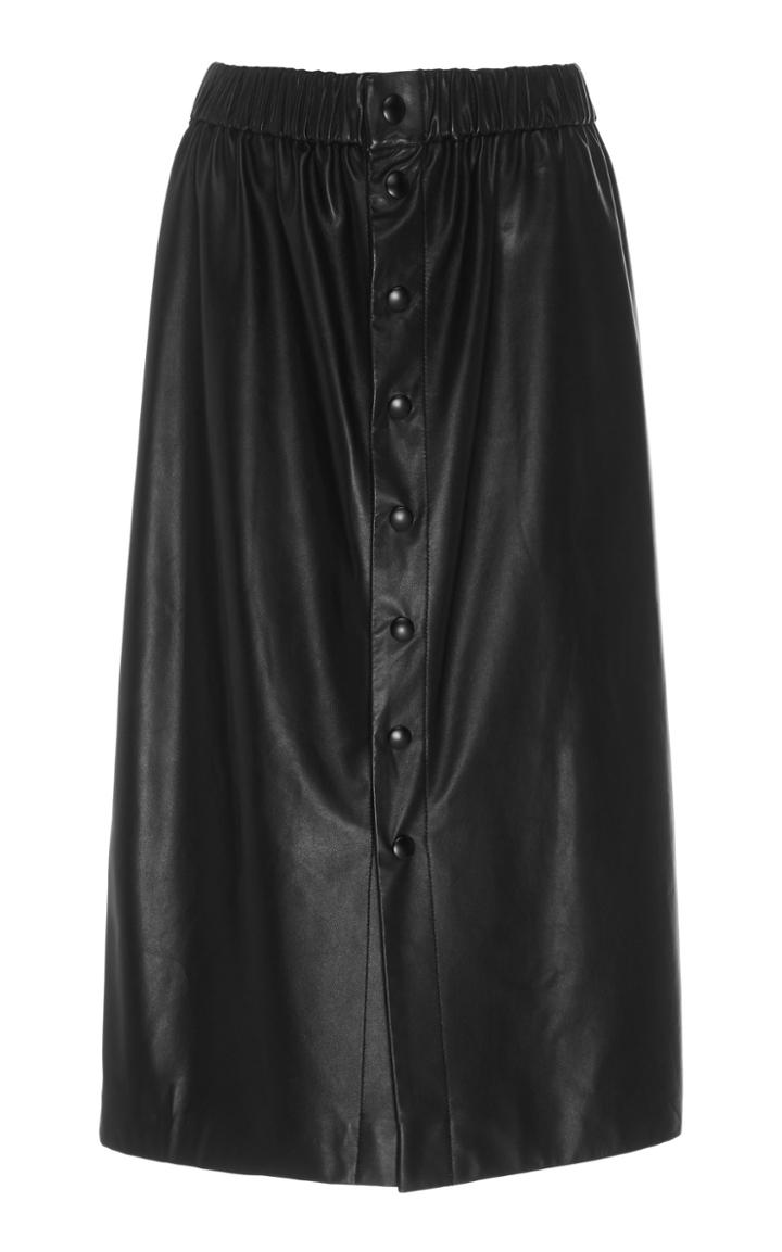 Sea Buttoned Leather Midi Skirt
