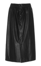 Sea Buttoned Leather Midi Skirt