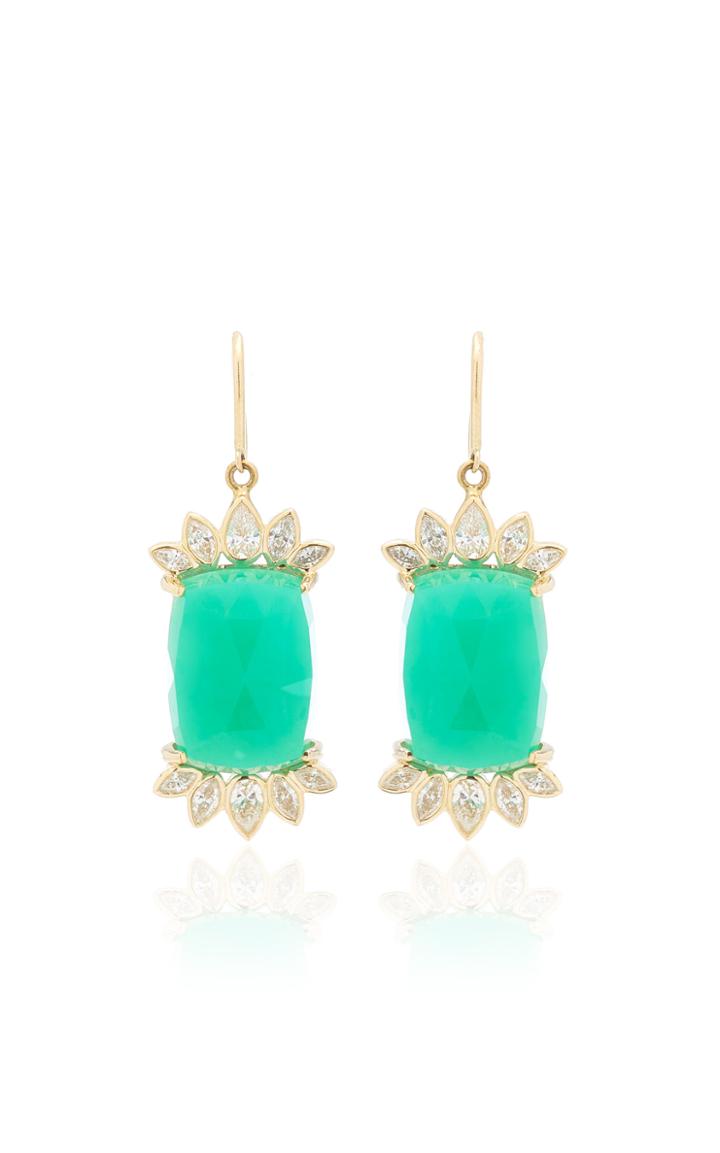 Kathryn Elyse Fringe 14k Yellow Gold Chrysoprase And Diamond Earrings