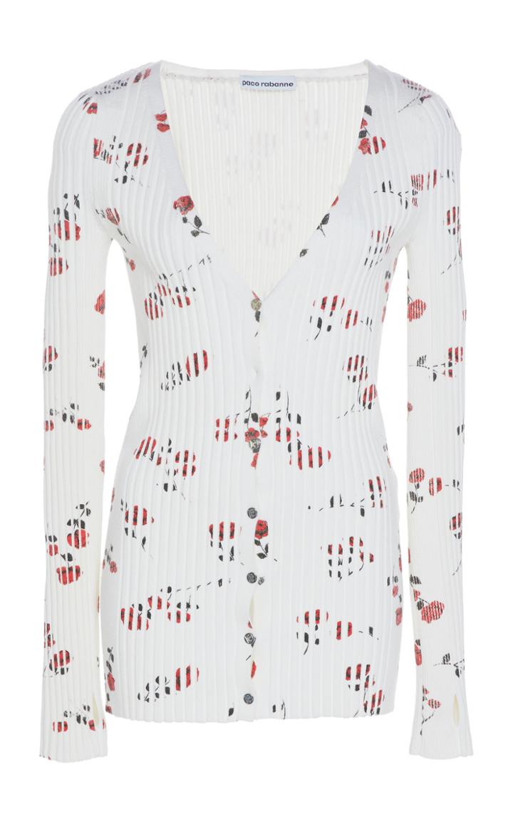 Paco Rabanne Printed Ribbed-knit Cotton Cardigan