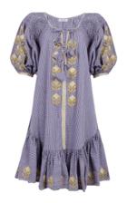 Innika Choo Midnight Gingham Ruched Tassel Blouson Dress