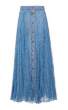 Moda Operandi Philosophy Di Lorenzo Serafini Pleated Denim-effect Chiffon Midi Skirt