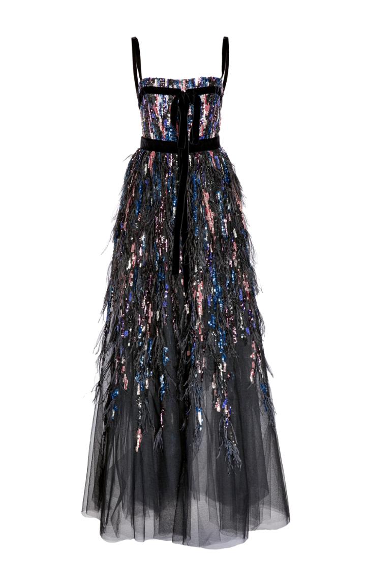 Elie Saab Bead And Feather Embroidered Gown