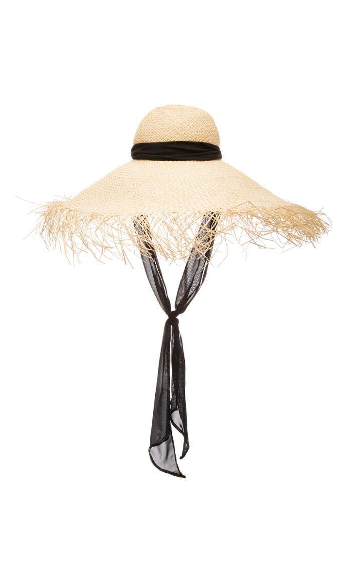 Sensi Studio Oversized Chiffon-trimmed Straw Hat