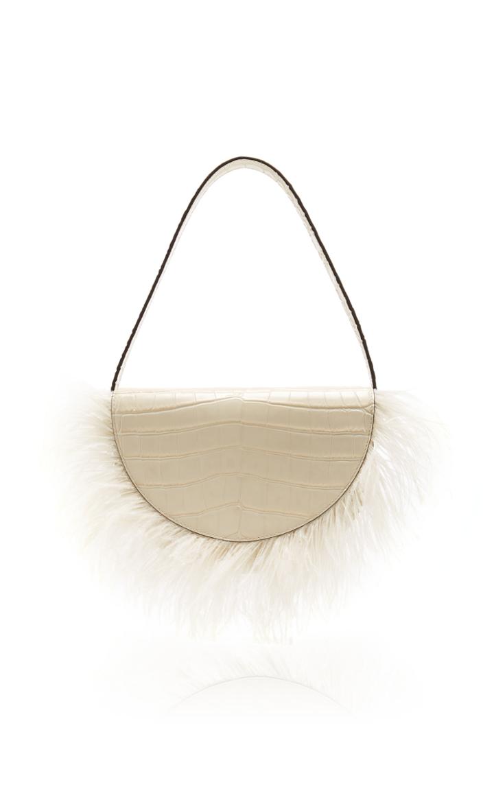 Staud Amal Ostrich Feather Leather Shoulder Bag