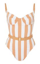 Onia + Weworewhat Danielle Belted Striped Swimsuit