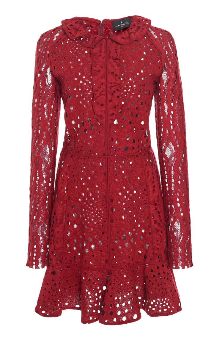 J. Mendel Collared Broderie Anglaise Mini Dress