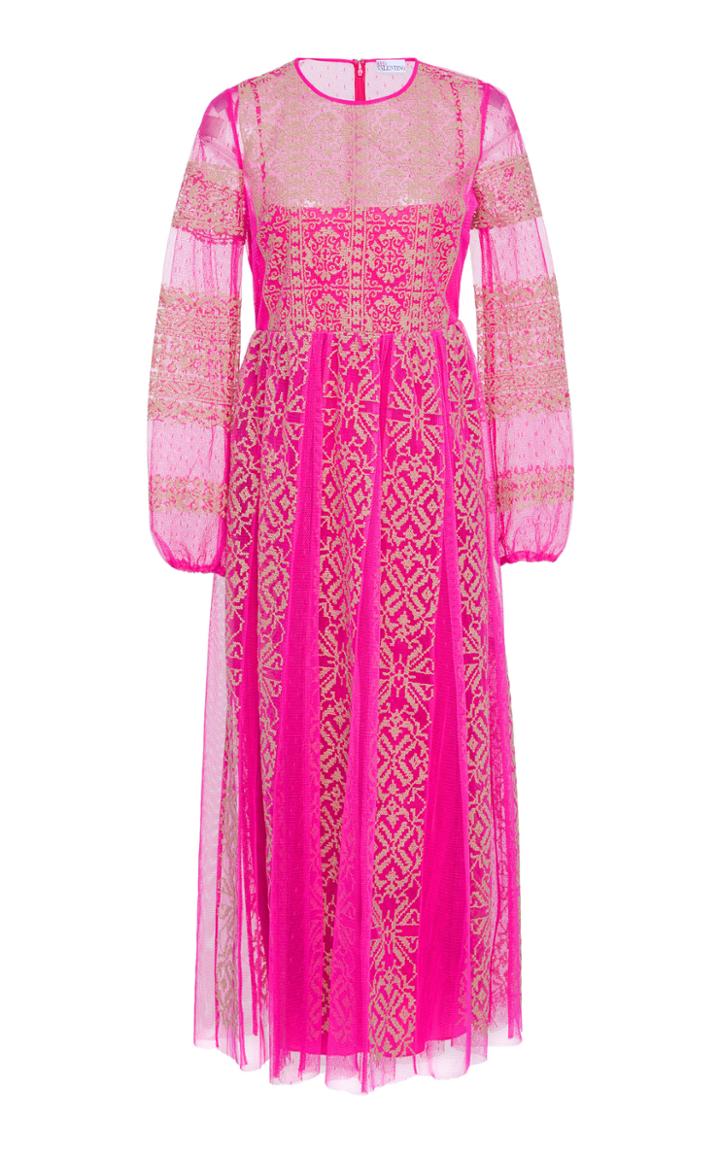 Red Valentino Embroidered Tulle Midi Dress