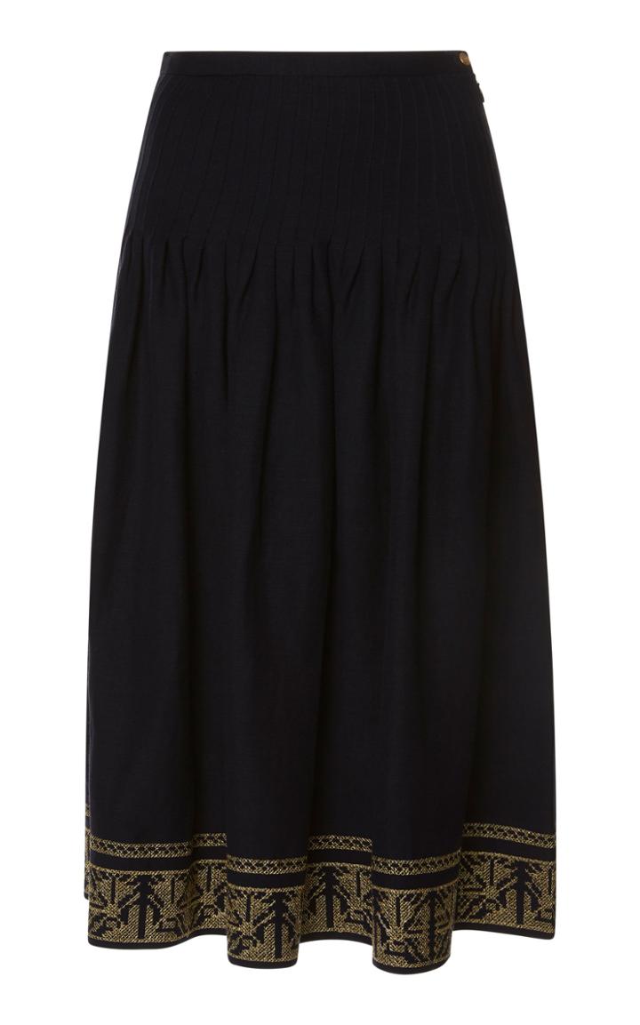 Zeus + Dione Acropolis Embroidered Cotton Knee Length Skirt