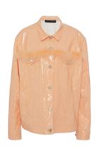 Sally Lapointe Oversized Fur-trim Lacquered Jean Jacket