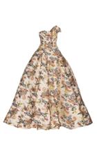 Oscar De La Renta Floral-patterned Jacquard Strapless Gown