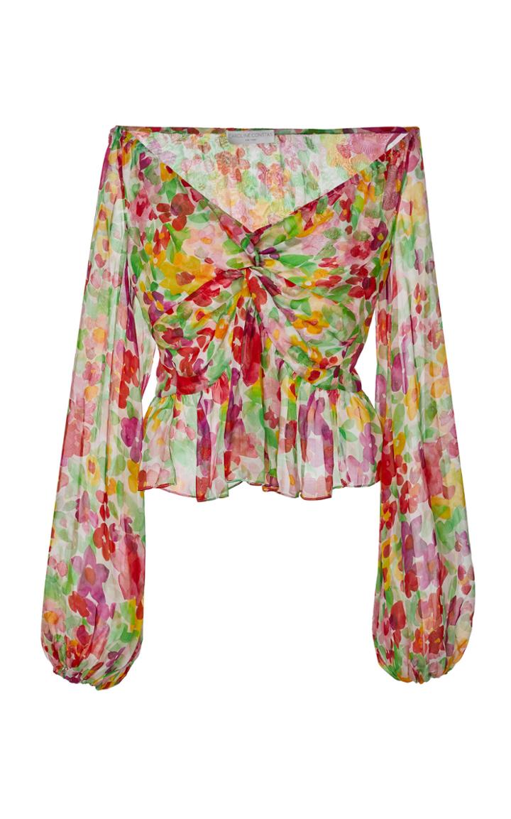 Caroline Constas Onira Off-the-shoulder Floral-print Stretch-silk Blouse
