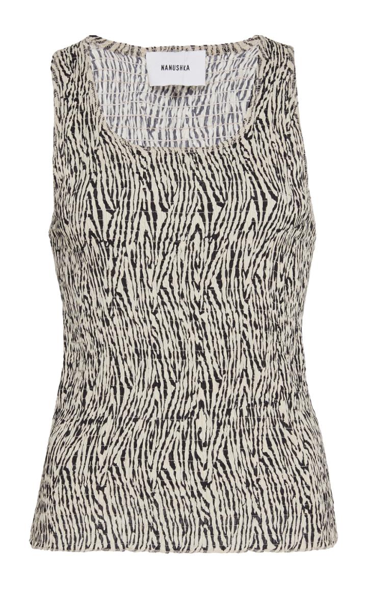 Nanushka Antia Smocked Crepe Sleeveless Top